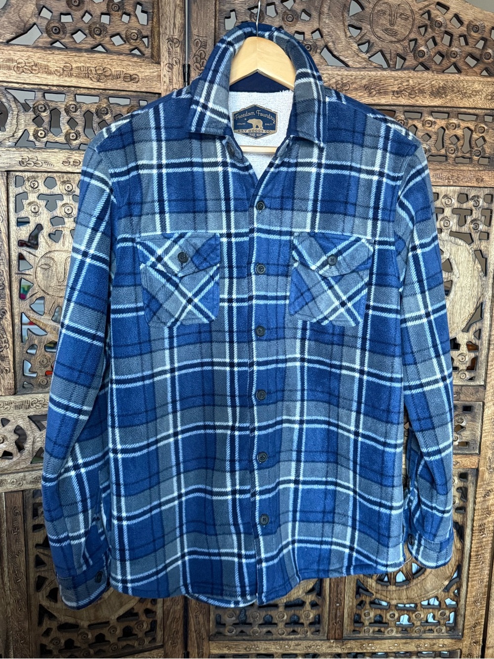 Men's Freedom Foundry Blue Plaid Flannel Shirt Jacket - Classic Workshirt Sz S